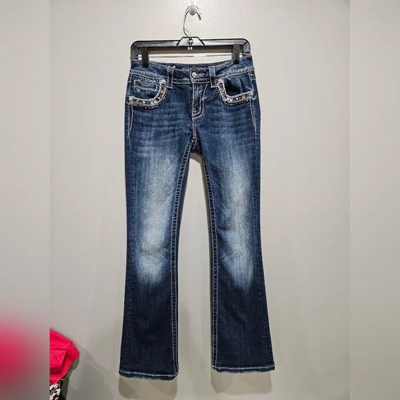 Miss Me Dark Blue Embellished Jeans Size 27 - Picture 4 of 8